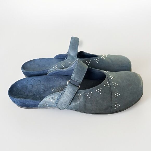 Orthaheel Black Closed Toe Slide Sandals Silver Blue Bling Studded Womens 9 - Picture 1 of 6